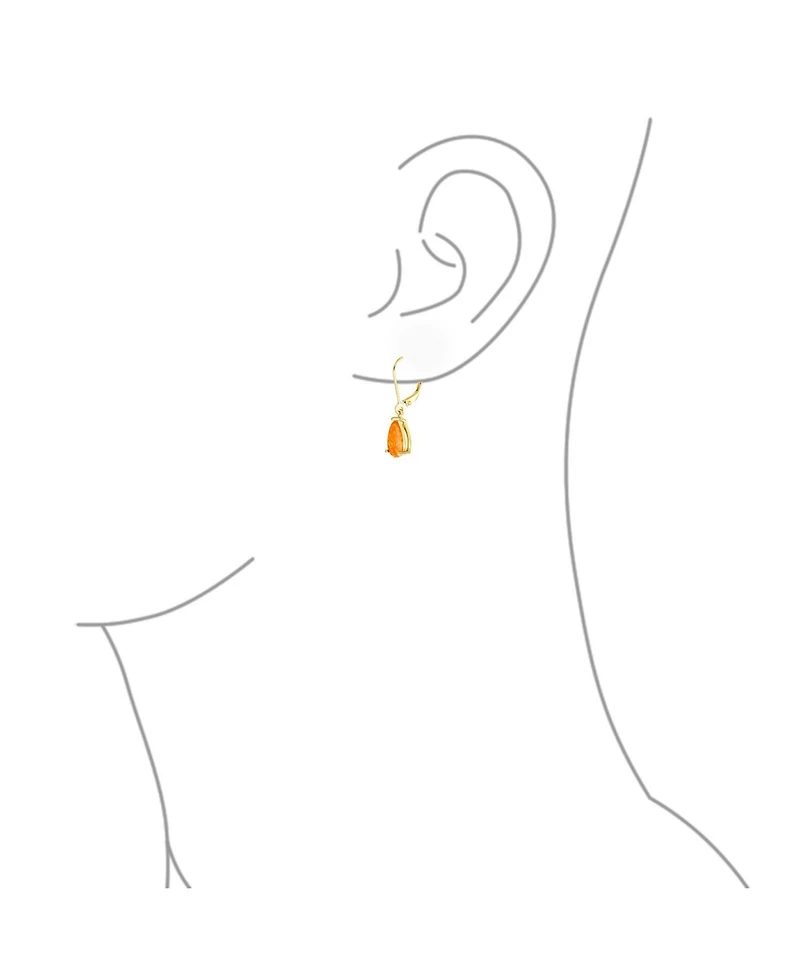 Bling Jewelry Simple White Orange Opal Created Opal Solitaire 7MM Pear Shaped Teardrop Dangle Lever Back Earrings Yellow Gold Plated .925 Sterling Sil