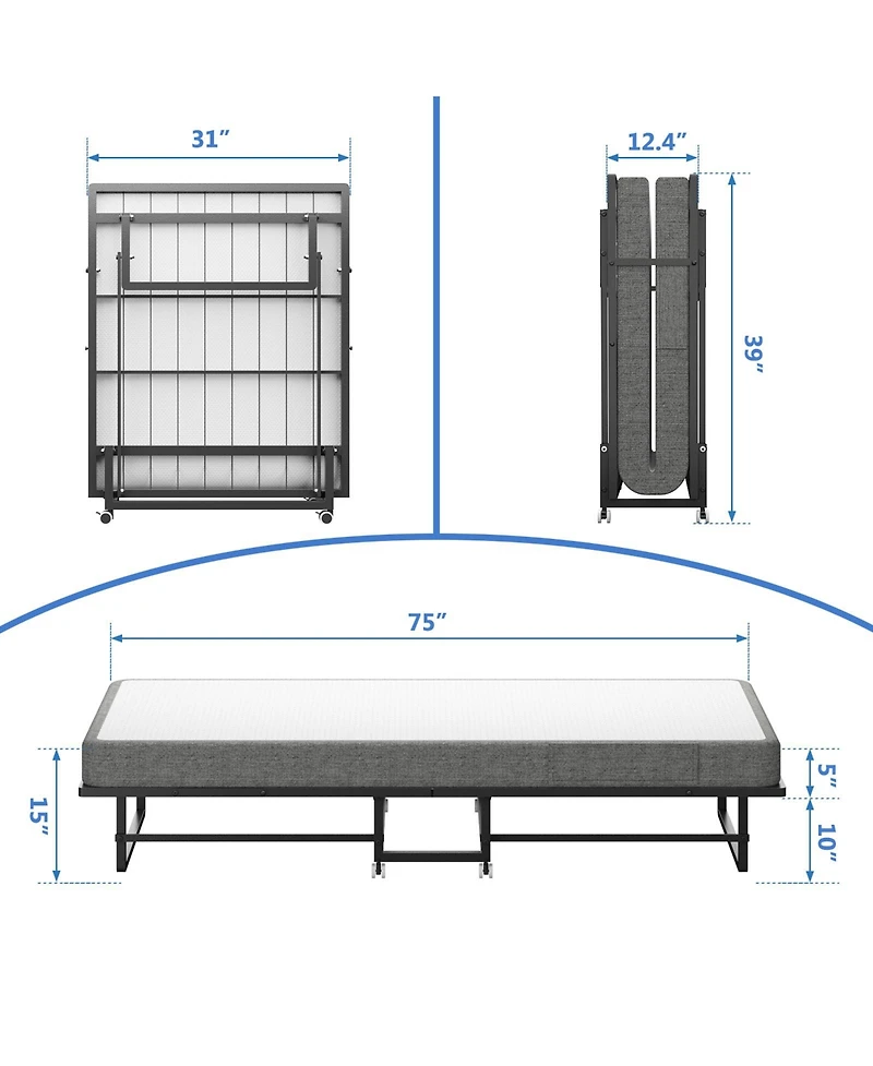 Portable Rollaway Guest Bed with Memory Foam Mattress and Bed Side Pocket