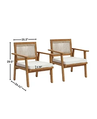 LuxenHome Outdoor Acacia Wood Rope Back Armchairs with Cushions, Set of 2
