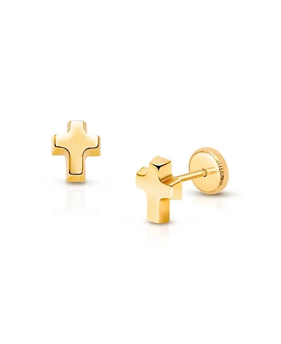 Tiny Blessings Children's 14K Gold Simple Cross Studs Girls' Screw Back Earrings
