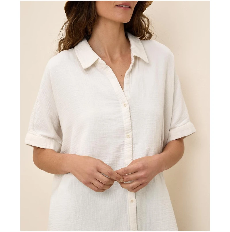 Pact Women's Organic Cotton Coastal Double Gauze Oversized Shirt -