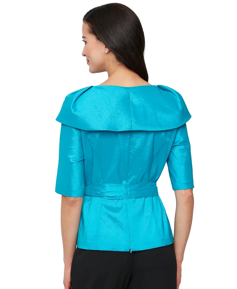 Alex Evenings Petite Bow-Trim Short-Sleeve Taffeta Blouse
