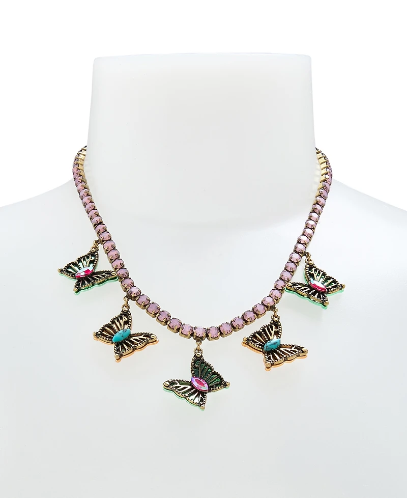Betsey Johnson Faux Stone Boho Butterfly Bib Tennis Necklace
