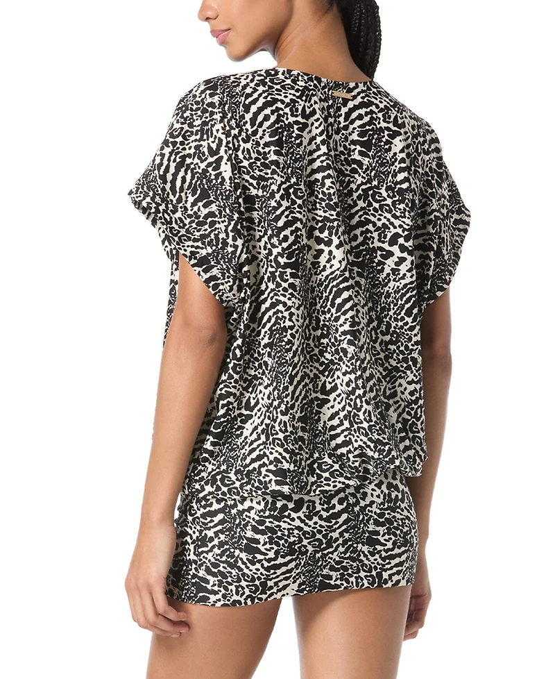 Michael Michael Kors Women's Printed V-Neck Caftan Cover-Up Dress
