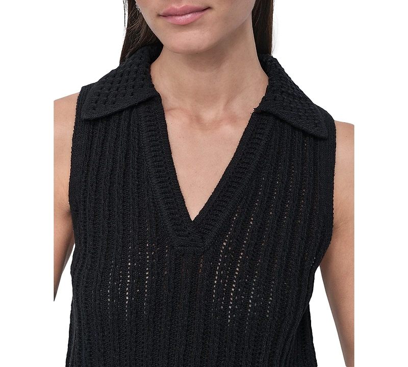 Dkny Jeans Women's Lacey Stitch Collared Sleeveless Sweater