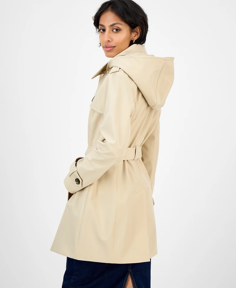 London Fog Women's Hooded Belted Zip-Front Raincoat