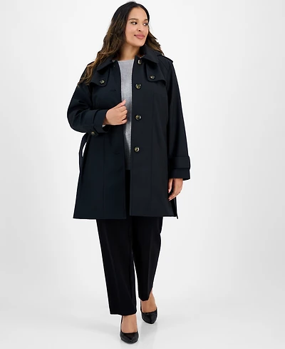 London Fog Plus Hooded Belted Raincoat
