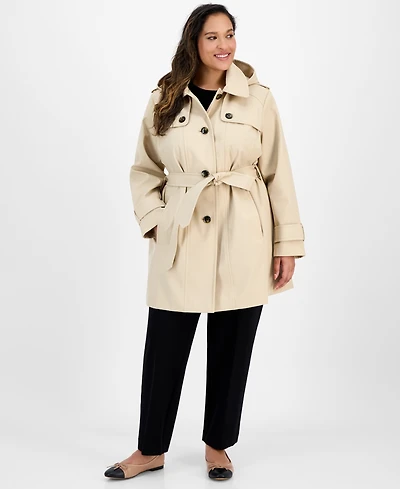 London Fog Plus Hooded Belted Raincoat