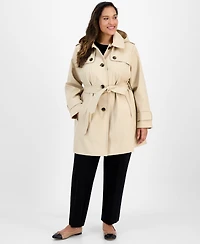 London Fog Plus Hooded Belted Raincoat