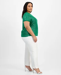 Anne Klein Plus Sequin-Embellished Short-Sleeve Top