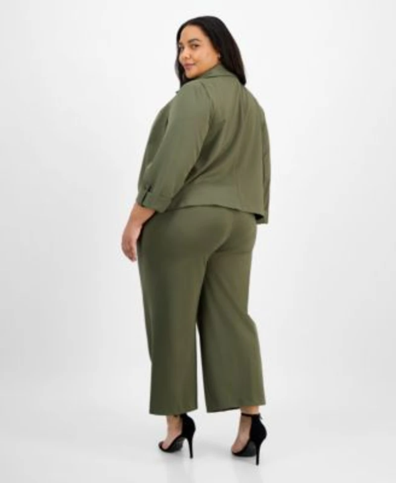 Anne Klein Plus Size Notch Collar Jacket Pleated Top Pull On Pants