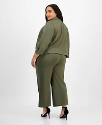 Anne Klein Plus Size Notch Collar Jacket Pleated Top Pull On Pants
