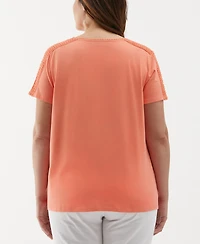 Ella Rafaella Plus Dot Trim Short Sleeve Top