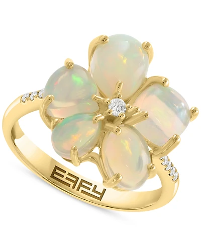 Effy Ethiopian Opal & Diamond (1/4 ct. t.w.) Flower Statement Ring in 14k Yellow Gold