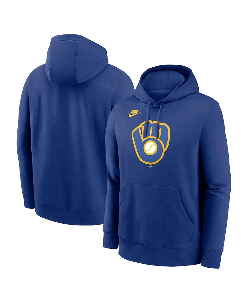 Nike Men's Royal Milwaukee Brewers Cooperstown Collection Logo Club Pullover Hoodie