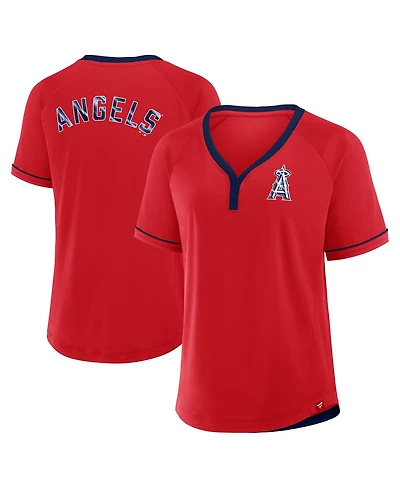 Fanatics Women's Red Los Angeles Angels League Diva Star Raglan V-Neck T-Shirt