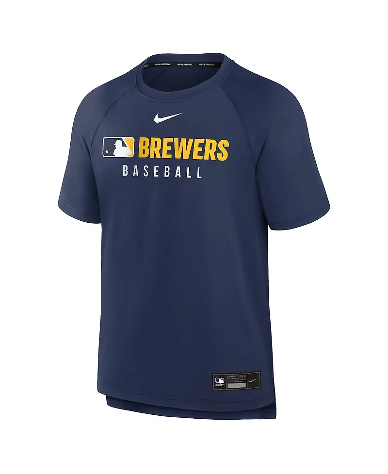 Nike Men's Navy Milwaukee Brewers Authentic Collection Pregame Raglan Performance T-Shirt