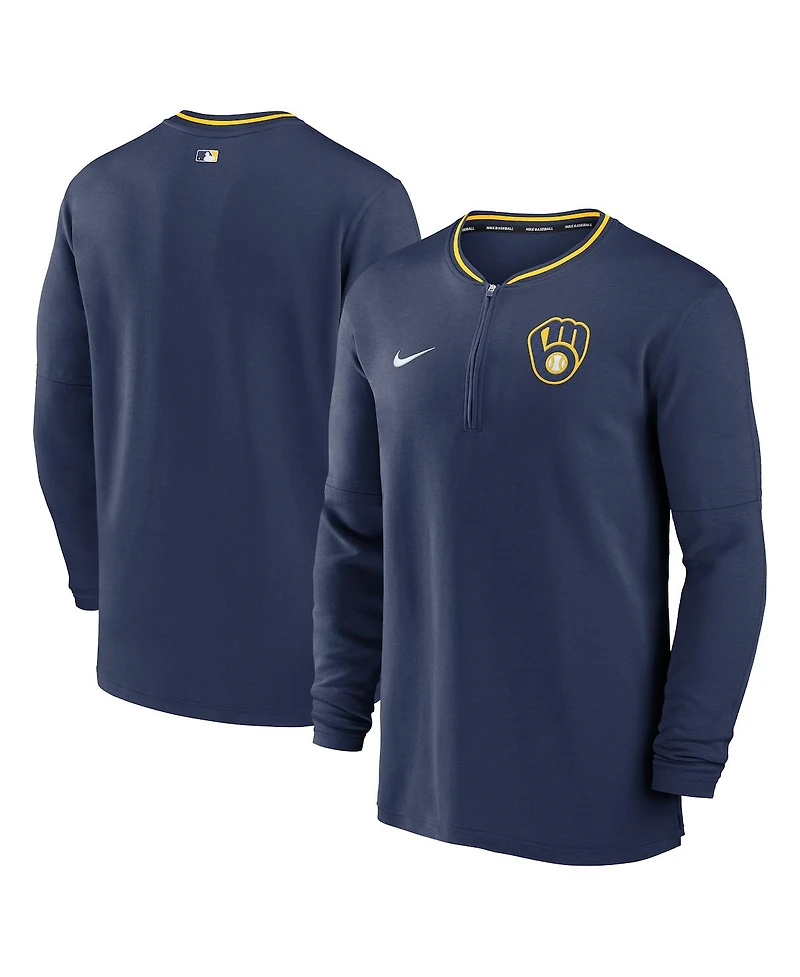 Nike Men's Navy Milwaukee Brewers Authentic Collection Performance Half-Zip Top