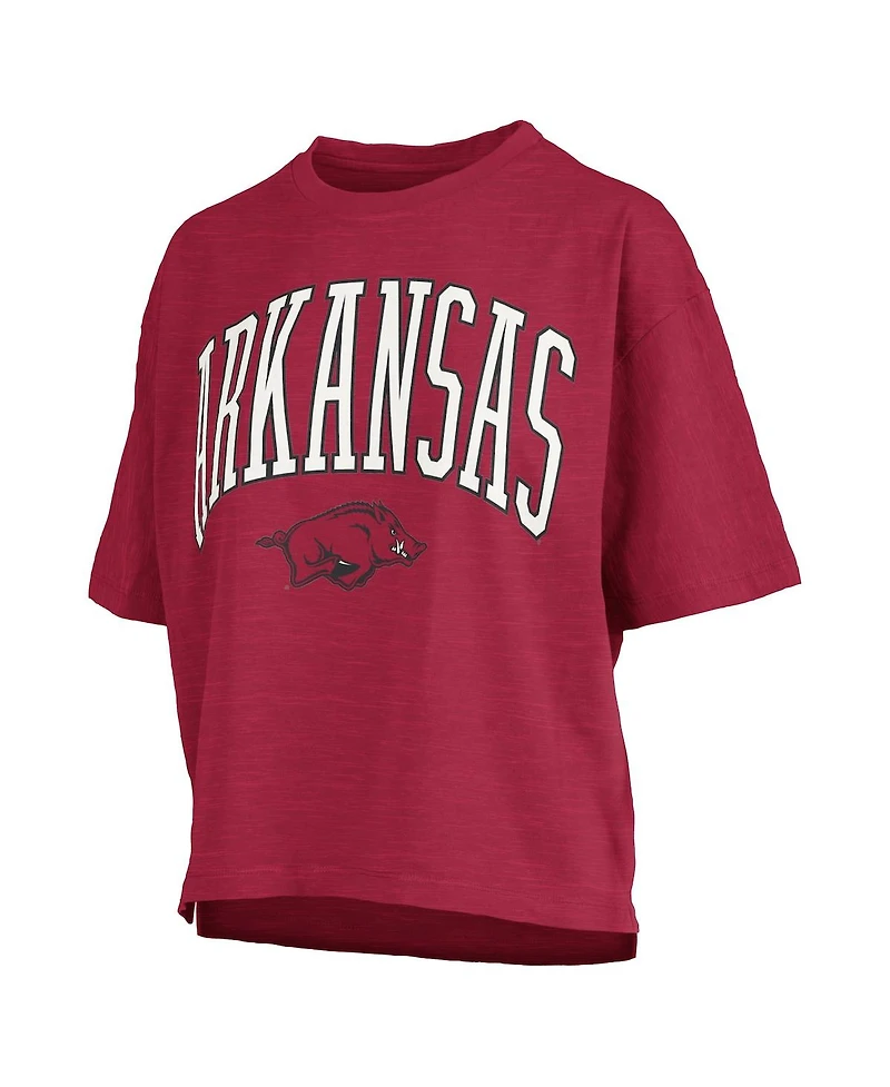 Pressbox Women's Cardinal Arkansas Razorbacks Nelson Arch Over Logo Waist Length Oversized Slub T-Shirt