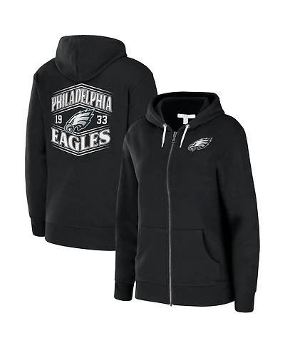 Wear by Erin Andrews Women's Black Philadelphia Eagles Angled Full-Zip Hoodie