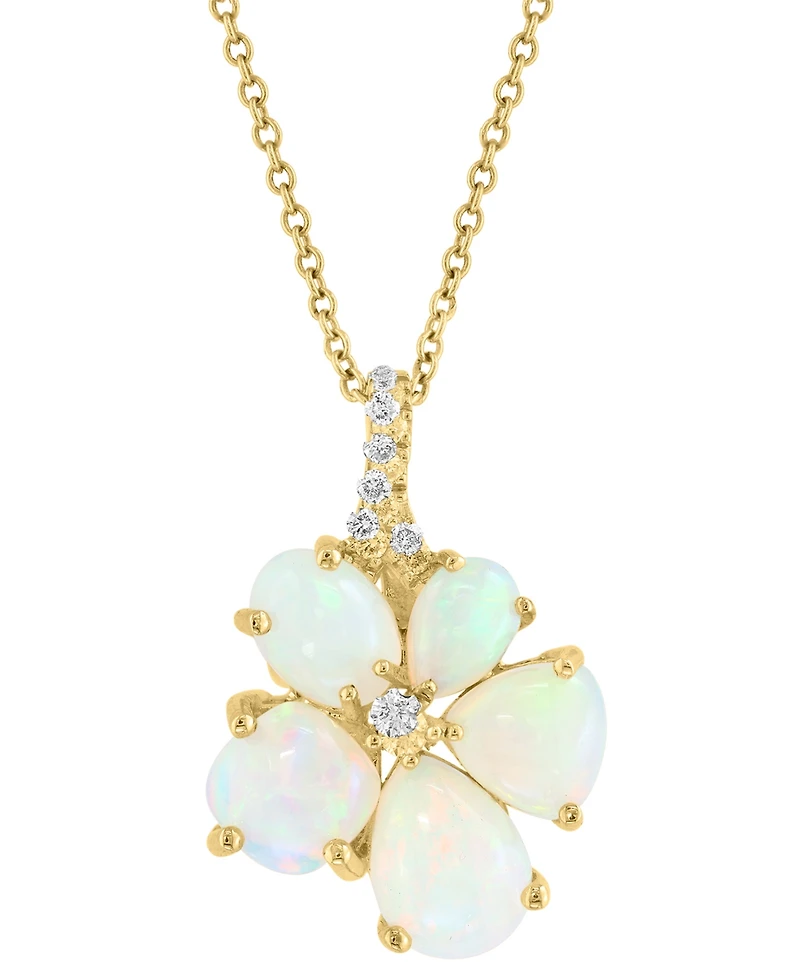 Effy Ethiopian Opal & Diamond (1/10 ct. t.w.) Flower Pendant Necklace in 14k Yellow Gold, 17" + 1" extender