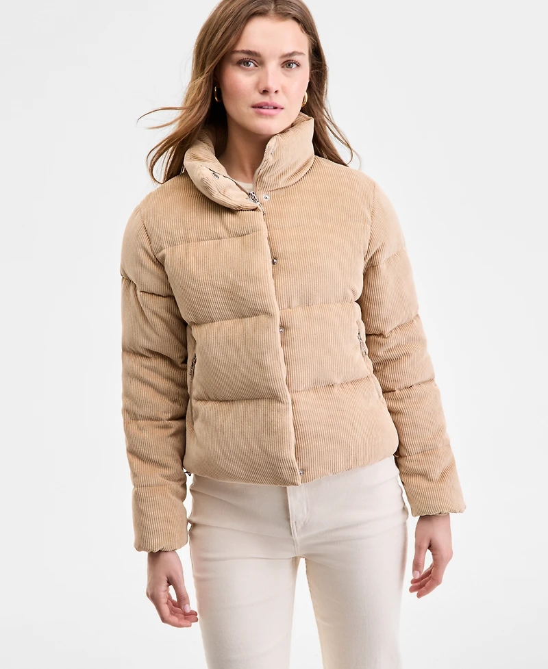 Steve Madden Women's Corduroy Zip-Front Puffer Coat
