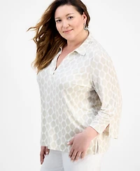 Jm Collection Plus Printed 3/4-Sleeve Tunic, Exclusively at Macy's