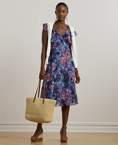 Lauren Ralph Petite Print Ruffle-Trim Georgette Midi Dress