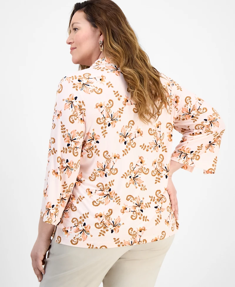 Jm Collection Plus Printed 3/4-Sleeve Tunic, Exclusively at Macy's