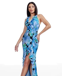 Dress the Population Women's Kathleen Ruffle-Trim Halter Gown