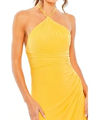 Mac Duggal Women's Halter Neck Ruched Side Front Slit Gown