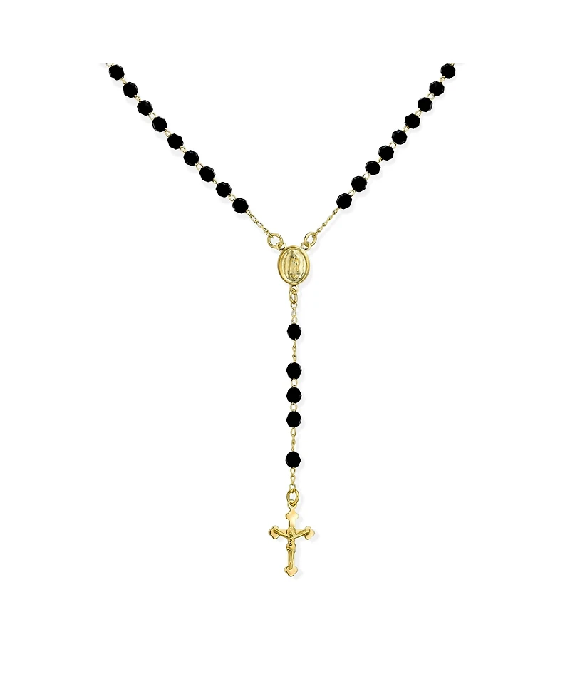 Bling Jewelry Religious Black Bead Rosary Necklace with Virgin Mary and Crucifix Cross Gold Plated
