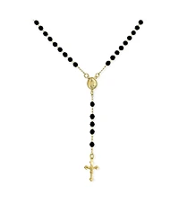 Bling Jewelry Religious Black Bead Rosary Necklace with Virgin Mary and Crucifix Cross Gold Plated