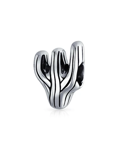 Bling Jewelry Southwestern Sonoran Desert Cactus Charm Bead in Oxidized Sterling Silver