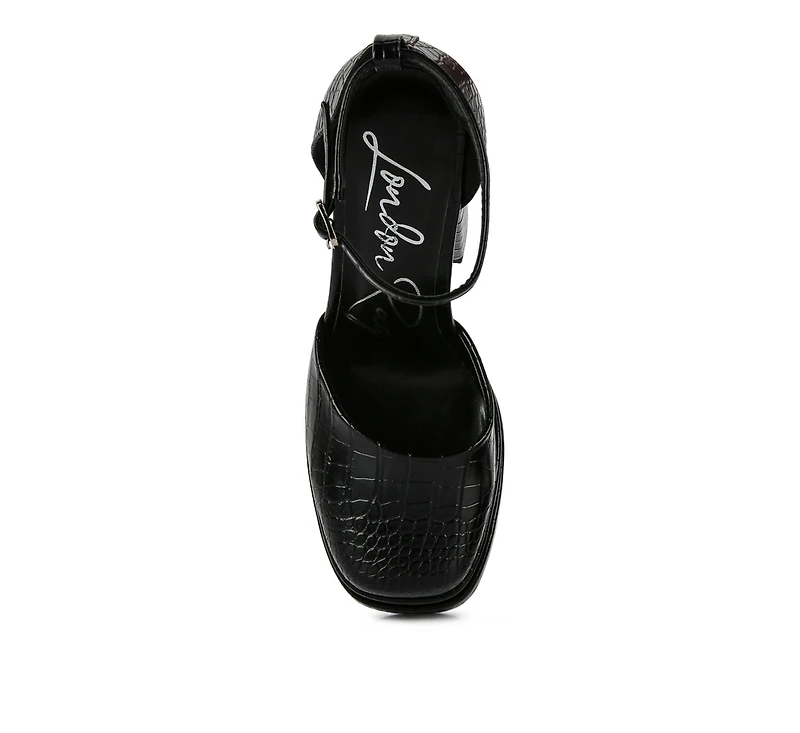 Tempt me croc textured high block heel sandals