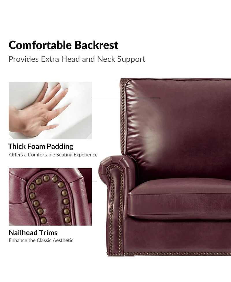 Traditional Raymond Genuine Leather Recliner with Classic Roll-arm