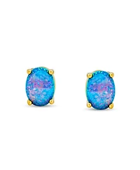 Bling Jewelry Simple Classic White Fire Orange Black Blue Opulence Created Opal Oval Stud Earrings Yellow Gold Plated .925 Sterling Silver 7MM