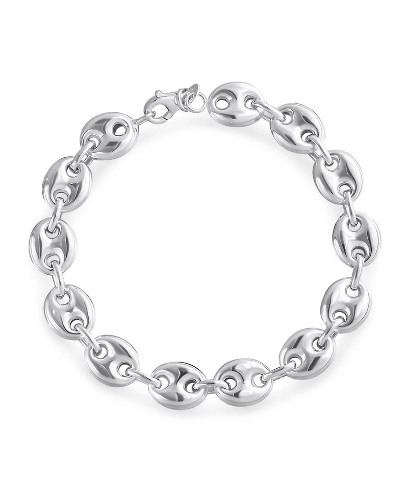 Bling Jewelry Nautical Anchor Link Puff Mariner Chain Bracelet Sterling Silver 9MM Wide