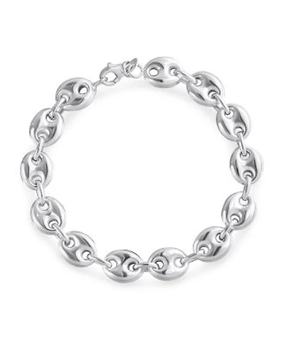 Bling Jewelry Nautical Anchor Link Puff Mariner Chain Bracelet Sterling Silver 9MM Wide