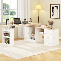 Famapy 63 in. W L- Shaped Adjustable Height Desk Ergonomic Stand Up Desk White Home Office Sit With Memory Preset Controller