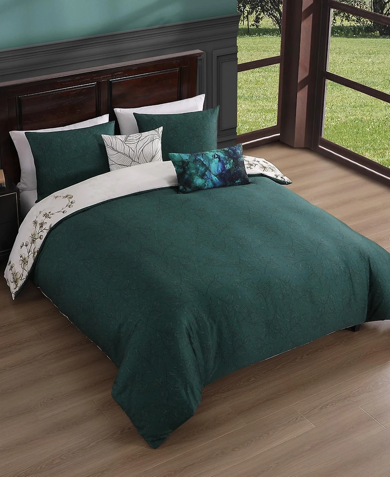 Bebejan Peacock Jardin Bedding 100% Cotton Sateen 5 Piece King Size Reversible Comforter Set