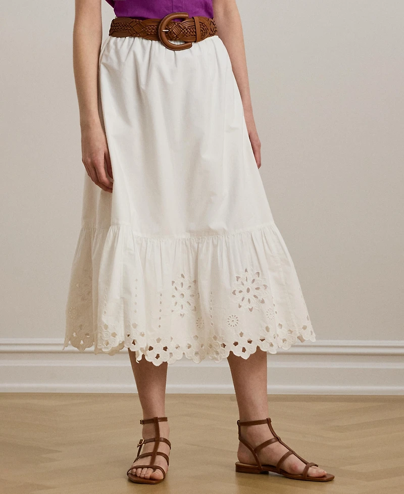 Lauren Ralph Women's Eyelet Cotton Broadcloth Midi Skirt