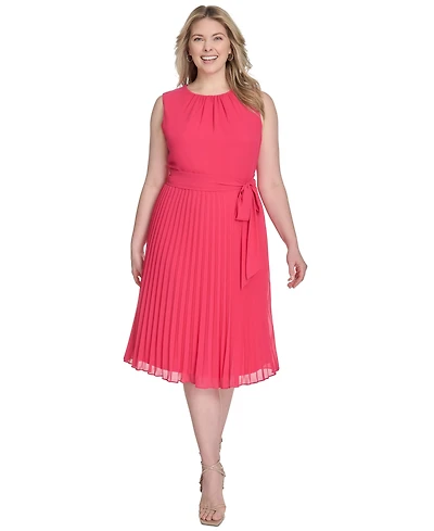 Jessica Howard Plus Size Belted Pleated Midi Dress