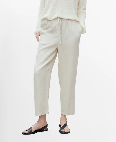 Mango Women's Straight Cropped Linen Trousers Pants