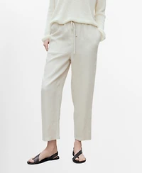 Mango Women's Straight Cropped Linen Trousers Pants