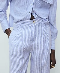 Mango Women's Striped Linen-Blend Trousers Pants