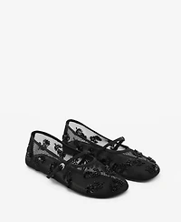 Mango Women's Strap Buckle Embroidered Ballerinas Shoes