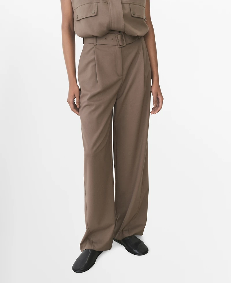 Mango Women's Belt Straight-Fit Trousers Pants