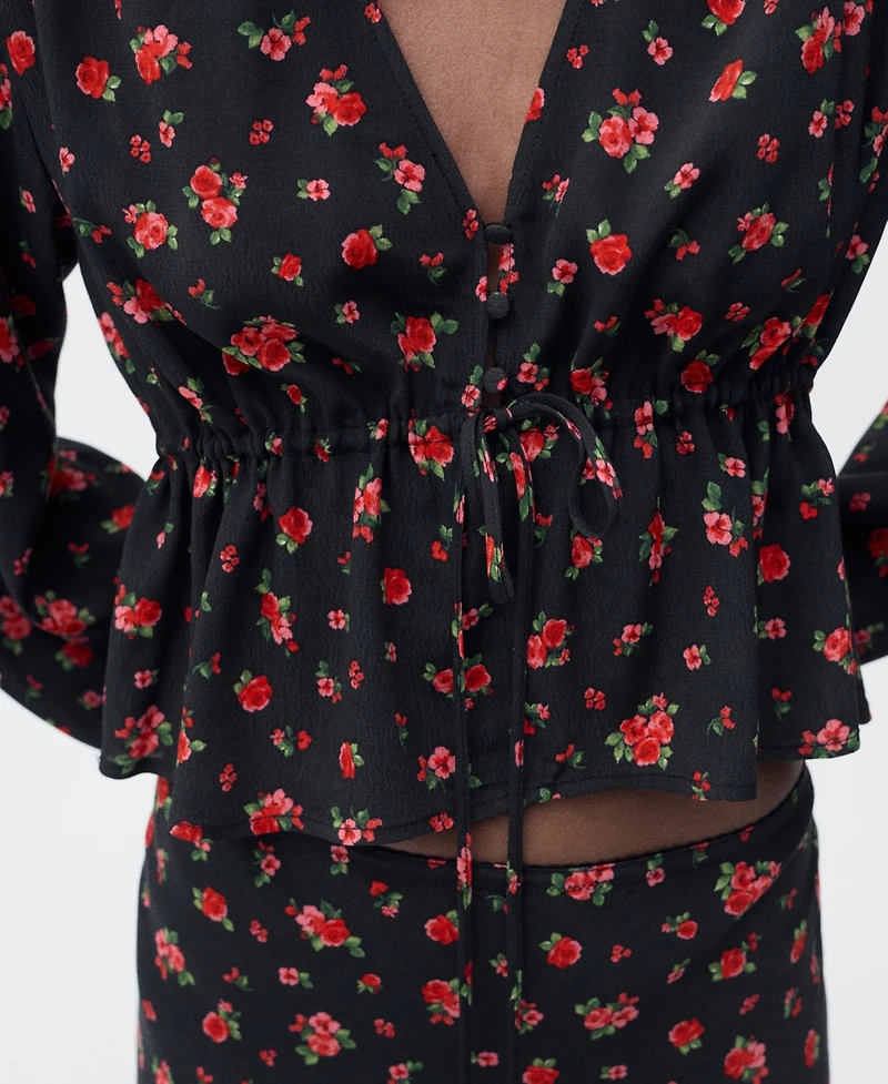 Mango Women's Ruffled Floral Blouse