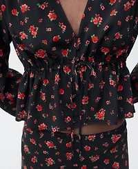 Mango Women's Ruffled Floral Blouse
